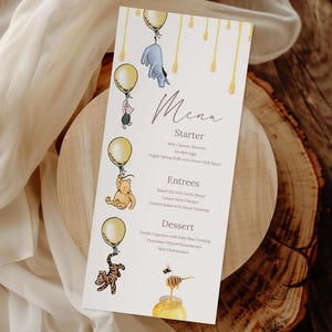 Winnie The Pooh Baby Shower Menu Card, Editable Winnie The Pooh Menu Template, Classic Winnie The Pooh Baby Shower, Instant Download