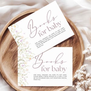 Baby in Bloom-boeken voor baby, Wildflower-boekverzoekkaart, minimalistische Baby in Bloom babyshower-inzetstukken, bewerkbare sjabloon, afdrukbaar