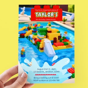Bricks Pool Birthday Invite Building Blocks Birthday Invitation Pool Birthday Invite Building Blocks invite Digital Editable Template #1109
