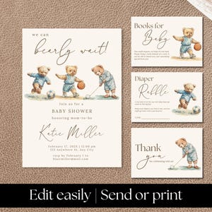 Bearly Wait Baby Shower Invitation Set, We Can Bearly Wait Baby Shower Bundle, Vintage Bear Baby Shower Bundle, Boy Baby Shower Invitation