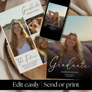 Graduation Announcement Template with Photos Senior Grad Announcement, Light Background Minimalist Senior Announcement Grad, Girl Graduated