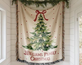 Personalized Christmas Blanket Tapestry Tree ∙ Custom Family Christmas Gift ∙ Holiday Home Decor ∙ 2284