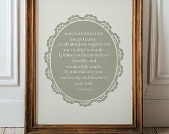 Psalm 139 Vintage Nursery Print ∙ Christianity nursery decorating ∙ Digital, Printable