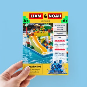 Bricks Pool Birthday Invite Building Blocks Birthday Invitation Joint Birthday Invite Building Blocks invite Digital Editable Template #1093