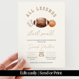 All Legends Start Small™ Sports Baby Shower Invite ∙ Football, Baseball, Basketball Baby Shower Invitation ∙ Editable Instant Download