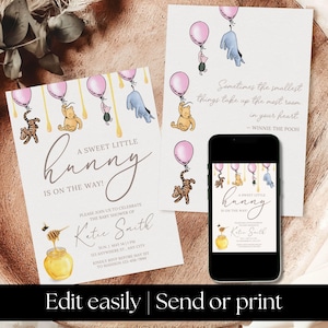 Classic Winnie The Pooh Baby Shower Invite Girl,digital baby shower invitation girl winnie the pooh,classic winnie the pooh baby girl shower