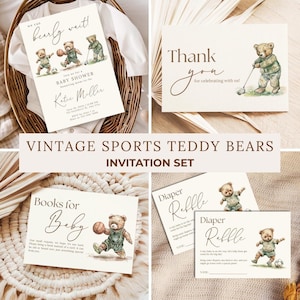 Ensemble d'Invitation pour baby shower Bearly Wait, lot de baby shower we can bearly wait, lot de baby shower ours vintage, faire-part de shower de bébé garçon