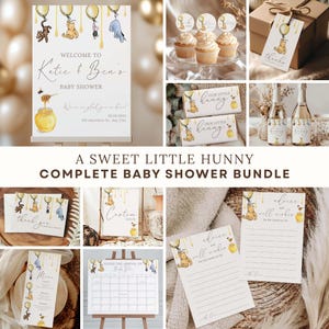 Classic Winnie The Pooh Baby Shower Bundle, Vintage Pooh Bear Baby Shower Bundle, Baby Shower Invitation Bundle, Editable Template