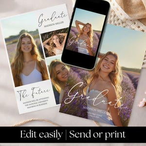 Graduation Announcement Template with Photos Senior Grad Announcement, Light Background Minimalist Senior Announcement Grad, Girl Graduated