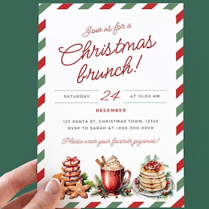 Christmas Pajama Brunch Invitation, Holiday Breakfast Party, Editable, Instant Download