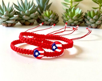 Puerto Rico Flag Bracelet SET OF 2  – Handmade Macramé, Caribbean Pride