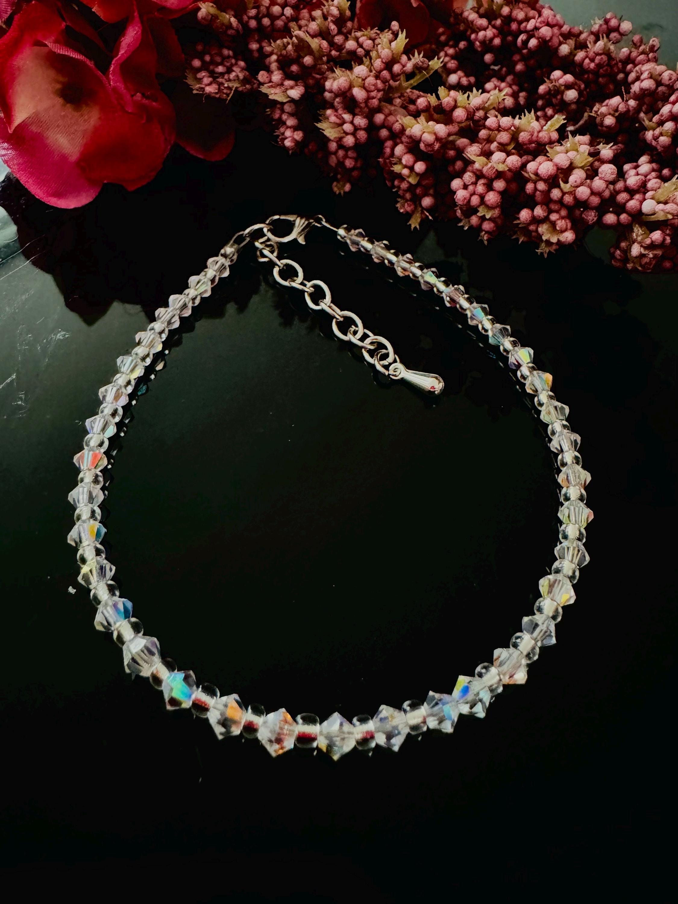 Cavigliera Con Cristalli Aurora Boreale E Perline Prisma - Regolabile 10 Pollici - Colore Oro - Ideale Regalo