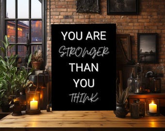 Stronger Than You Think Motivational Canvas Wall Art | Inspirational Quote Print for Home Office Gym | Black Frame Decor Gift