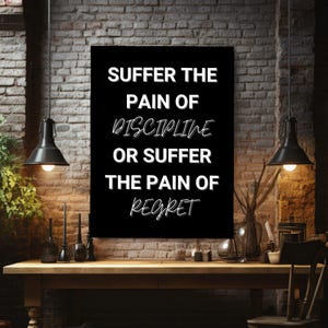 Discipline and Regret Motivational Canvas Wall Art Inspirational Quote Print Office Gym Home Decor Gift