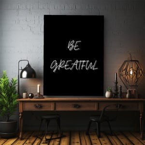 Be Grateful Motivational Canvas Wall Art | Inspirational Quote Print for Home Office Gym | Black Frame Decor Gift