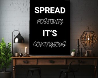 Toile murale motivante « Répandez la positivité » avec citation inspirante - Décoration pour bureau, salle de sport ou maison - Cadeau