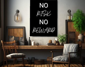 Tableau mural sur toile « Risque et Récompense » avec citation inspirante - Décoration pour bureau, salle de sport ou maison - Cadeau