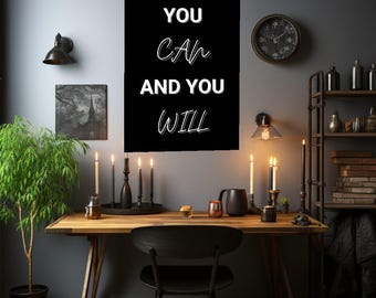 You Can and Will Motivational Canvas Wall Art Inspirational Quote Print Office Gym Home Decor Gift