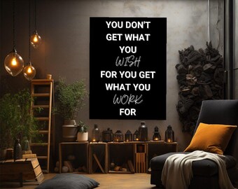Wish Work Motivational Canvas Wall Art Inspirational Quote Print Office Gym Home Decor Gift