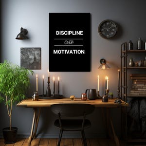 Discipline Over Motivation Motivational Canvas Wall Art | Inspirational Quote Print for Home Office Gym | Black Frame Decor Gift