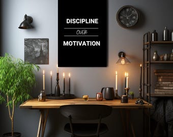 Disziplin vor Motivation – Motivierendes Leinwandbild | Inspirierender Spruch für Zuhause, Büro oder Fitnessstudio | Dekoratives Geschenk mit schwarzem Rahmen