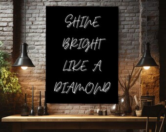 Tableau mural sur toile « Brille comme un diamant » avec citation inspirante - Décoration pour bureau, salle de sport ou maison - Cadeau