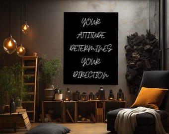 Attitude Motivational Canvas Wall Art Inspirational Quote Print Office Gym Home Decor Gift