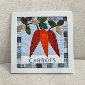Handmade Applique Quilt Artwork - Framed Wall Art | Vegetable - Carrot | 11 3/8&quot; x 11 3/8&quot; | Quilt Wall Art | Quilt Art | Handmade Quilt
