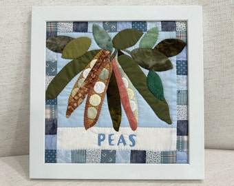 Handmade Applique Quilt Artwork - Framed Wall Art | Vegetable - Pea | 11 3/8" x 11 3/8" | Quilt Wall Art | Quilt Art | Handmade Quilt