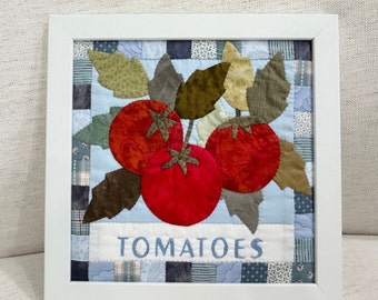 Handmade Tomato Applique Quilt Art - Framed Vegetable Wall Hanging