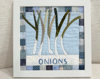 Handmade Onion Applique Quilt Art - Framed Vegetable Wall Hanging