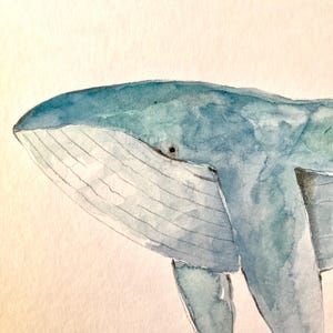 Wal Aquarell, Unikat, Kinderzimmer Kunst, handgemalt, maritime Bilder, watercolour, Wal Illustration, Meerestiere, Blauwal