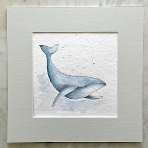 Wal Aquarell, Unikat, Kinderzimmer Kunst, handgemalt, maritime Bilder, watercolour, Wal Illustration, Meerestiere, Blauwal