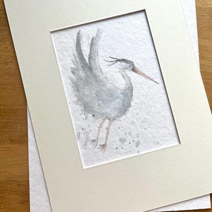 Vogel Aquarell, Unikat, handgemalt,  watercolour, Vogel Illustration, Graureiher