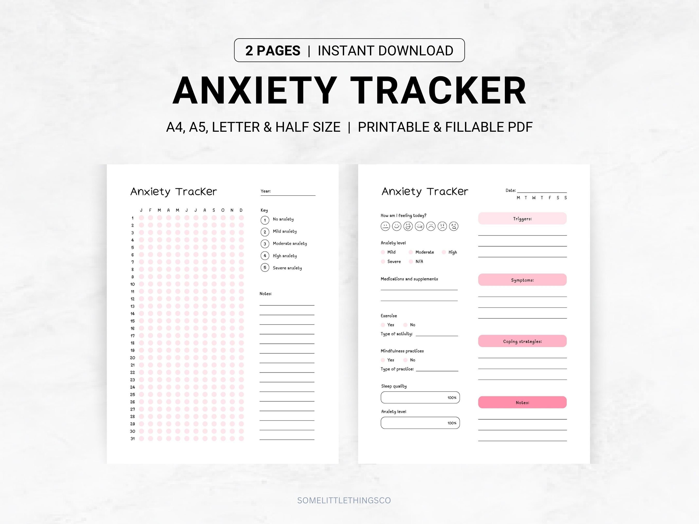 Anxiety Journal, Printable &amp; Fillable PDF, Guided Tracker, Anxiety ...