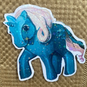 2 x 2 Cute Retro My Little Pony Sticker! (Po-knee Blue)