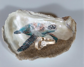 Handcrafted Sea Turtle Oyster Shell Ring Dish | Assateague Island Sand