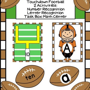 Centro de tareas de fútbol Touchdown Recipiente sensorial para reconocimiento de letras y números Preescolar Jardín de infantes Educación especial Educación en el hogar Imprimible