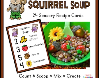 Squirrel Soup Sensory Bin Recipe Cards | Fall Counting Activity