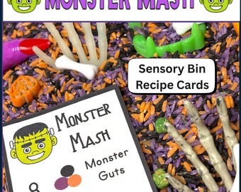Halloween Sensory Bin Recipe Cards | Monster Mash | Counting Activity | Math Center | Fall Autumn | Montessori | Party Game | Printable