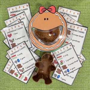 Pacchetto Feed Me Gingerbread Risparmia il 30% Schede ricette Modelli Forme Lettere Numeri Colori Contenitore sensoriale Scatola attività Scuola materna Kinder Homeschool