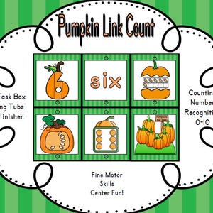 Pumpkin Link Counting Fall Task Box Number Math Center Activity Homeschool Preschool Kindergarten  Morning Tub Early Finisher Fine Motor Fun