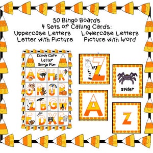 Bingo de reconocimiento de letras de maíz dulce, 30 tableros, tarjetas de presentación, juego de fiesta para el aula, imprimible, para maestros, educación en el hogar, Halloween, otoño, diversión