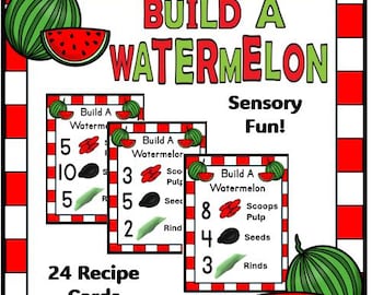 Build A Watermelon Counting Sensory Bin Recipe Cards | Montessori | Preschool Sensory Bin Kit | Digital | Printable | 24 Recipe Cards | FUN