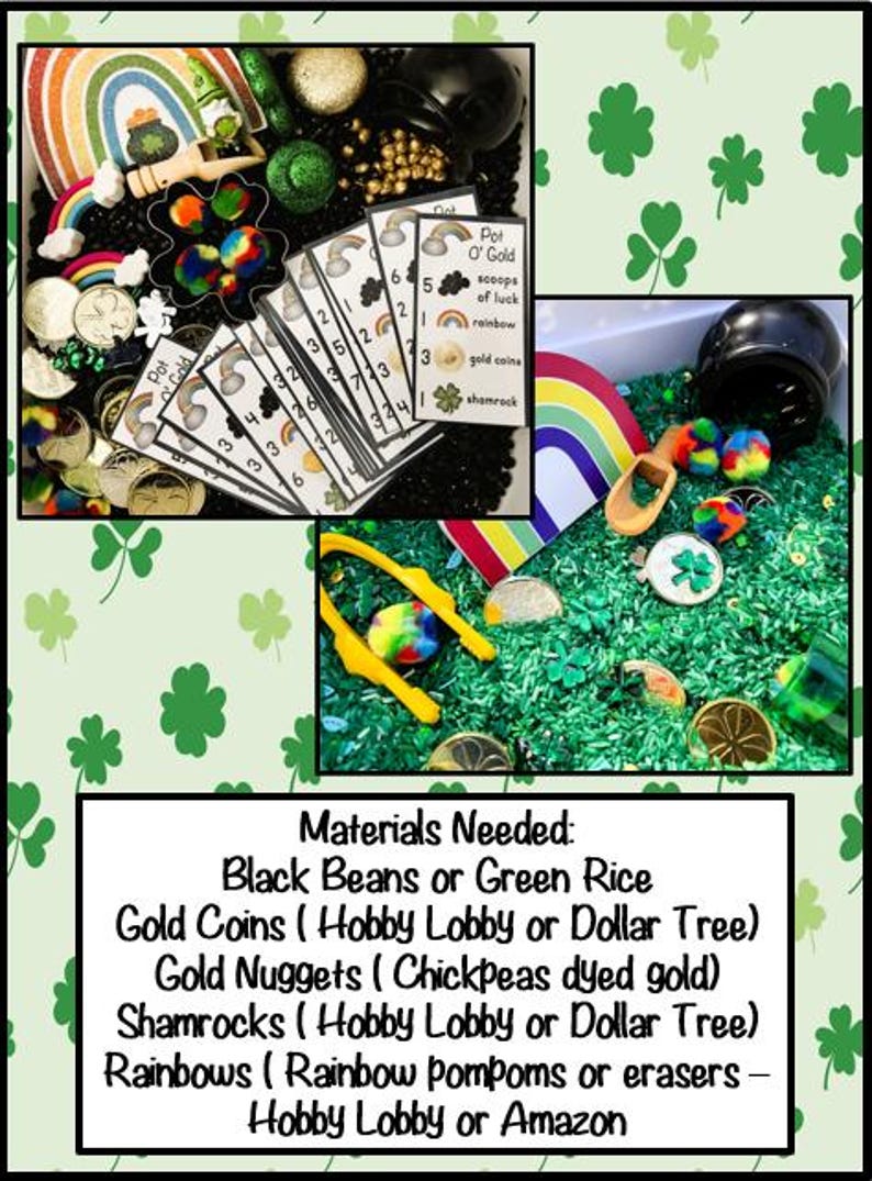 Pot O' Gold Sensory Bin Recipe Cards | St. Patrick's Day (instant ...