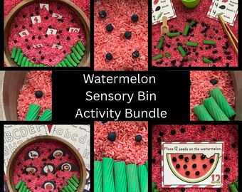 Watermelon Sensory Bin |  Activity Bundle | Recipe Cards |  Counting 1-12 | Letter Recognition  Initial Sounds | SAVE 25% | Montessori | Fun