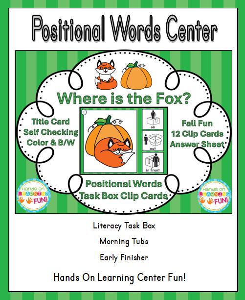 Where's the Fox? Learning Preposition Positional Word Fall Task Box Center Activity Homeschool Preschool Kindergarten Visual Learning Aid