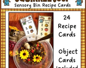 SQUIRREL SOUP Printable Recipe Cards | Fall Sensory Bin Printable | Counting | Fall Math & Counting Printable | Preschool Activity