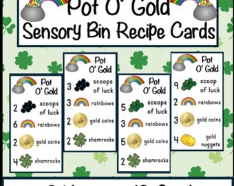 Pot O' Gold Sensory Bin Recipe Cards | St. Patrick's Day (Instant Download)