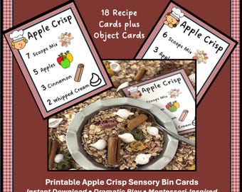 Fall Apple Crisp Sensory Bin Recipe Cards | Autumn Dramatic Play Printable for Sensory Tables | Pretend Baking | Printable Center | PDF